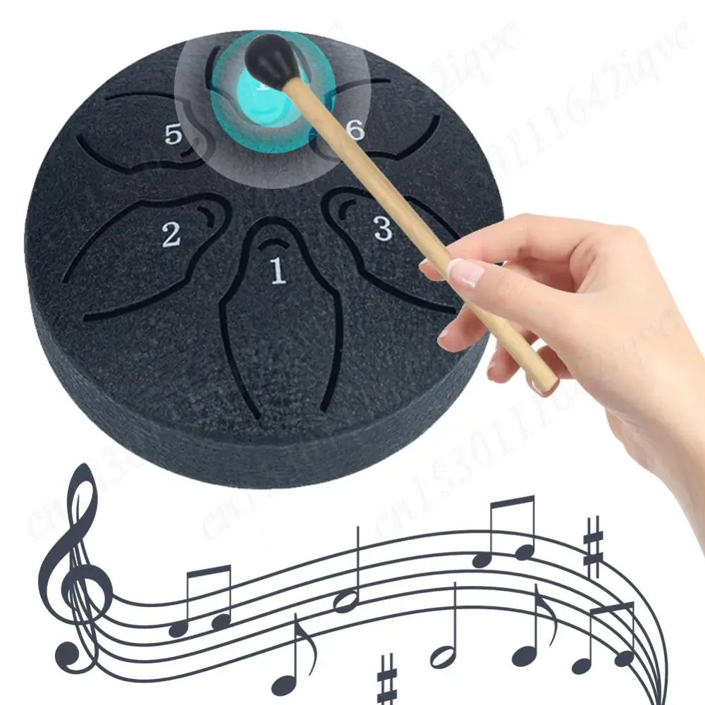 3 Inches Steel Tongue Drum 6 Notes Rain Drum Instrument Mini Handpan Drum Percussion Musical Instruments for Yoga Meditation