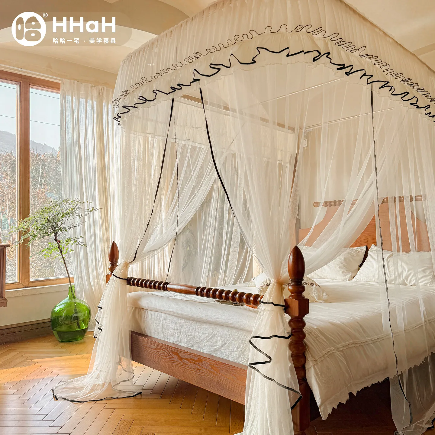 2026 new family u-shaped rail bracket three-door mosquito net pull-screen white encrypted summer simple net