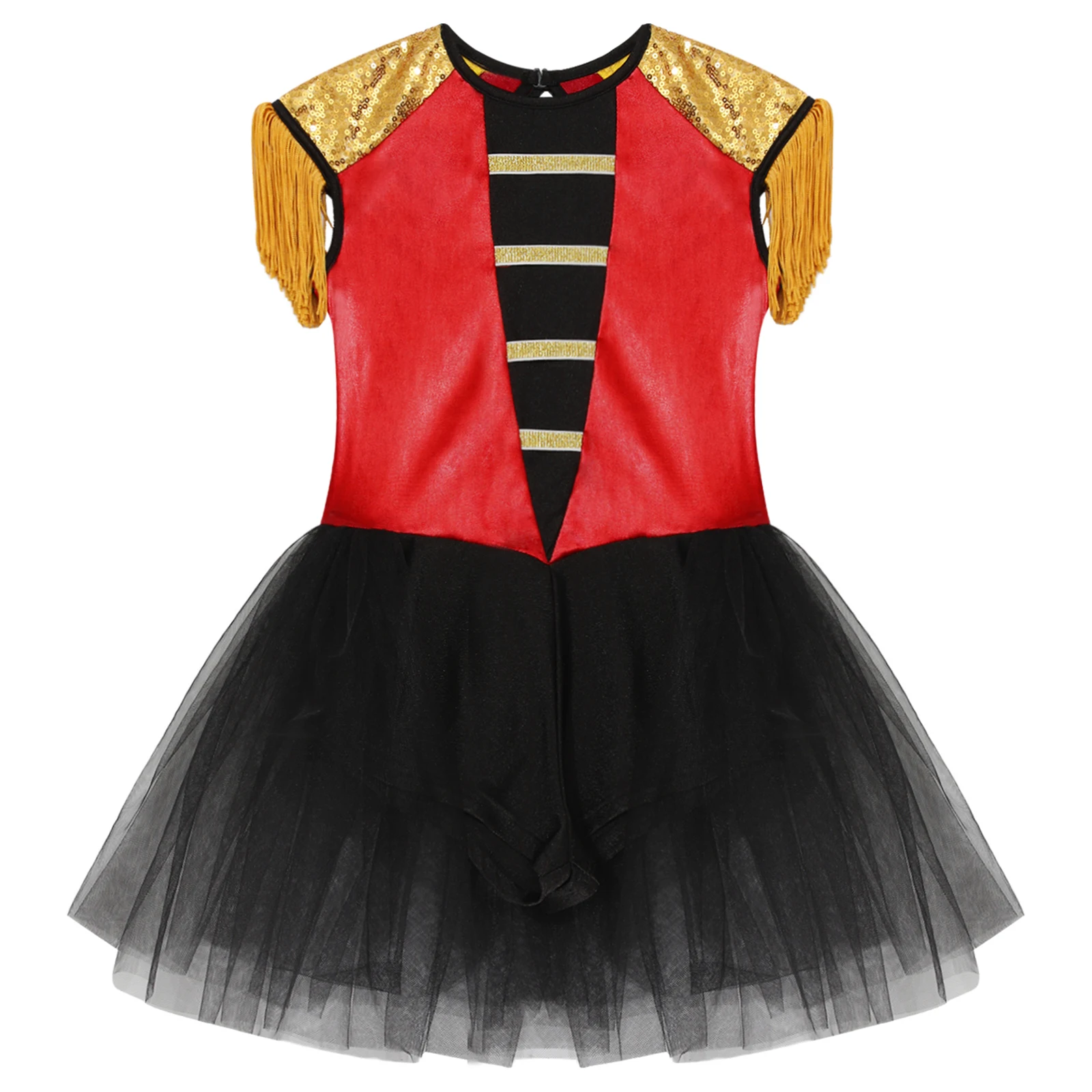 Kids Girls Circus Ringmaster Magician Costume Long Sleeve Sequin Leotard Tutu Roleplay Dress for Halloween Theme Party Clothes