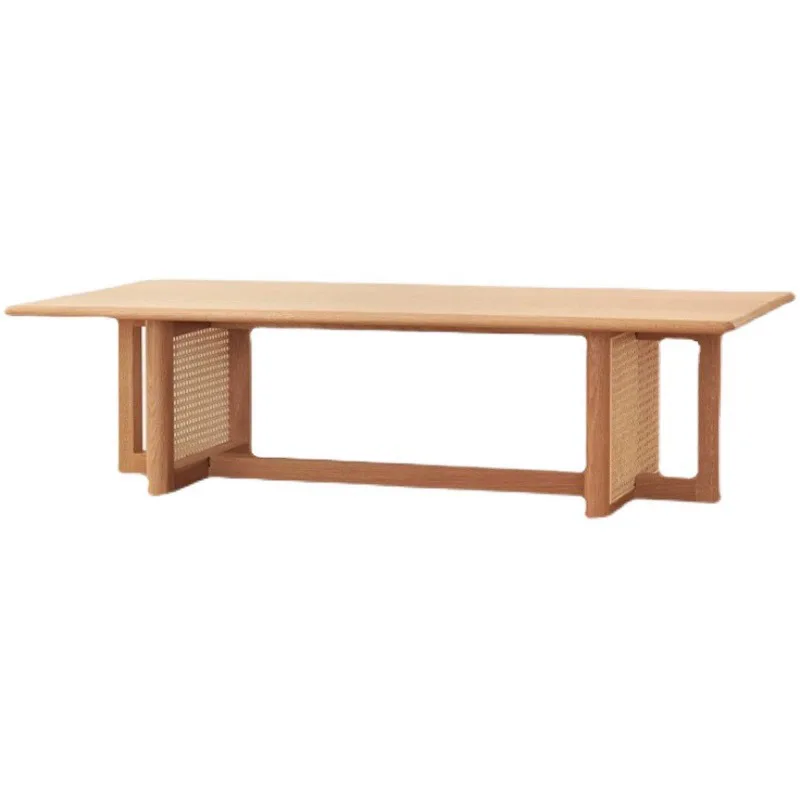 

Solid wood coffee table rattan rectangular, new Chinese table, living room tea table simple small apartment Japanese