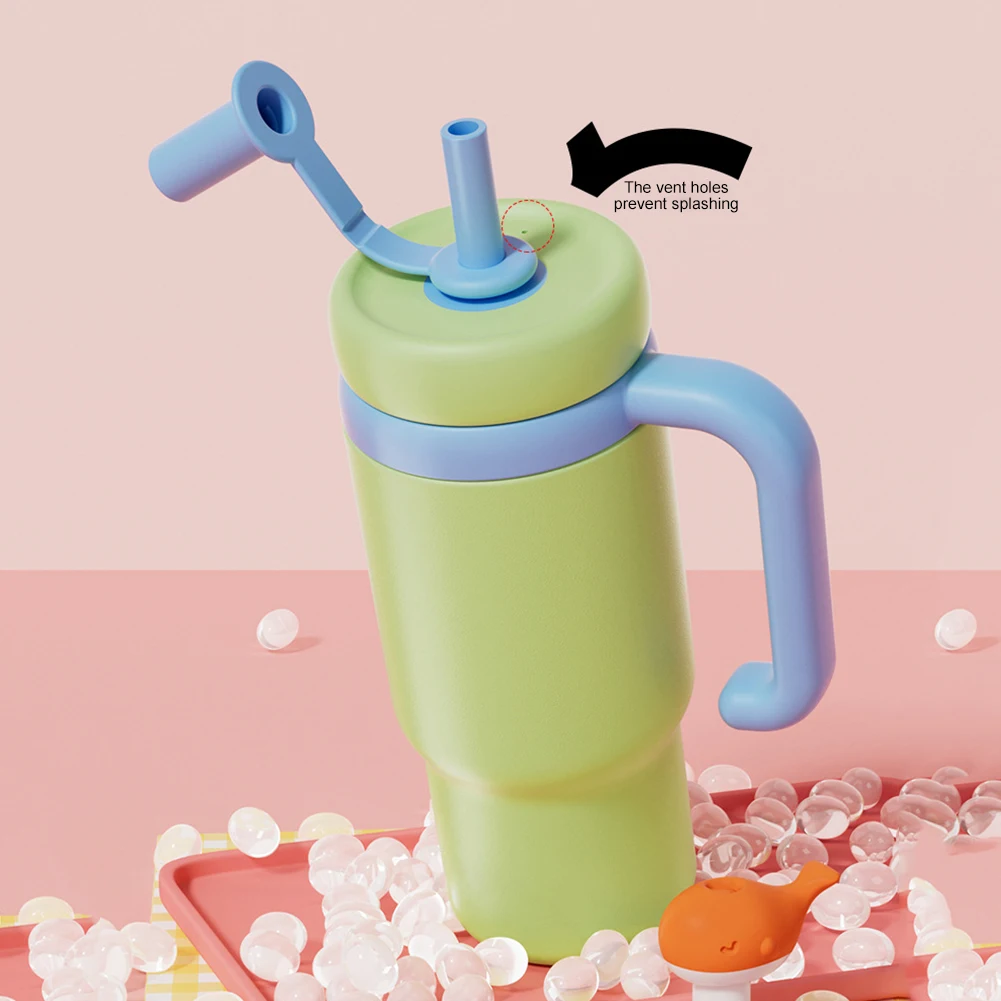 24oz Stainless Steel Whale Fountain Tumbler with Handle Leak Proof Whale Squirt Drinking Cup with Straw Insulated Water Bottle