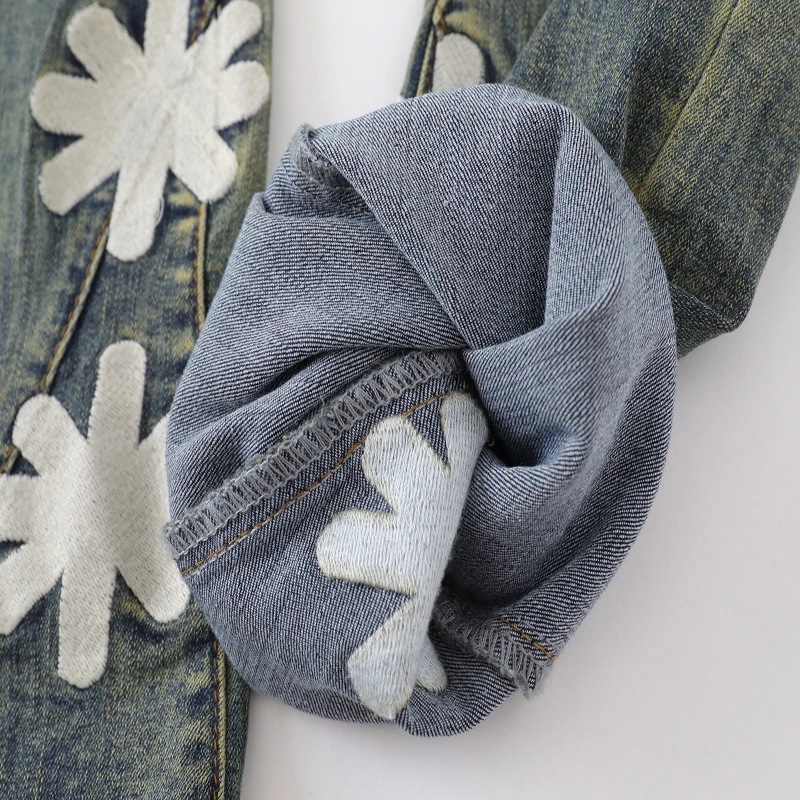 Mini Bell-bottoms LOST SHDWS Jeans Men Women High Quality Embroidery Floral  American Casual Denim Pants Trousers Leather Tag