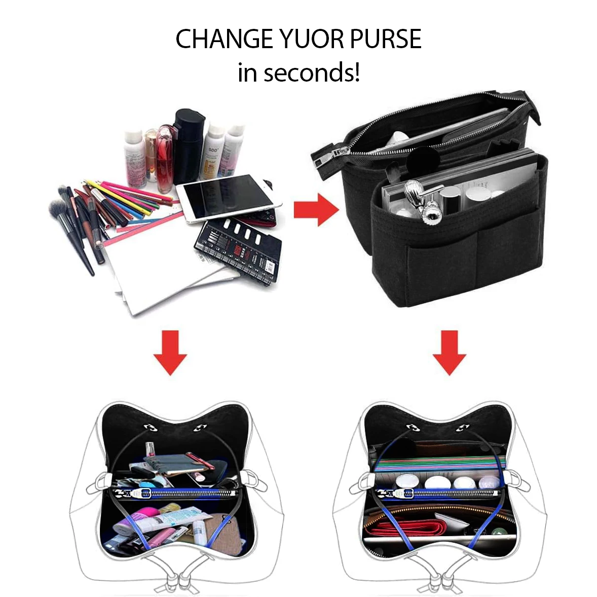 Bag Organizer,Insert purse organizer with 2 packs in one set fit for LV NeoNoe Noé Series perfectly