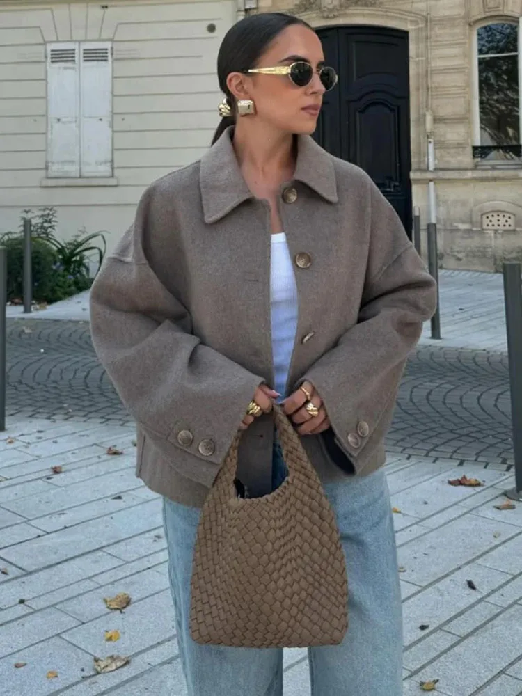 

Женская модная однотонная куртка 2025 года с воротником с лацканами и длинными рукавами, женские шикарные женские повседневные топы, короткое пальто