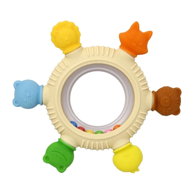 Silicone Rattle Teether Teething Stick Baby Teething Toy Six-Finger Teething Ring Food-Grade
