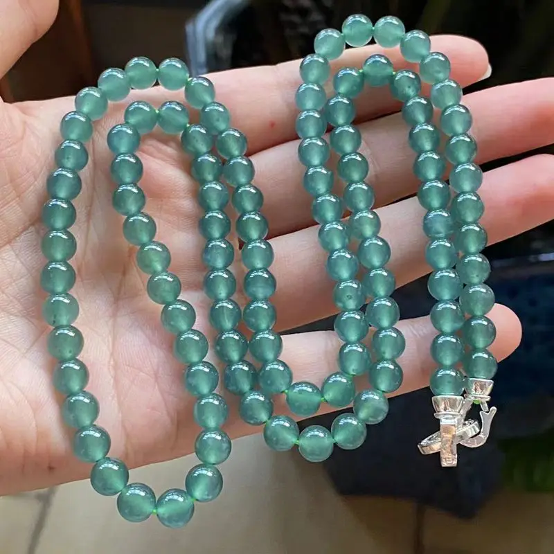 

Natural a Cargo Jade Ice-like Moisturizing Transparent Plastic Blue and Green Multi-Circle Bead Necklace Bracelet 6.5mm