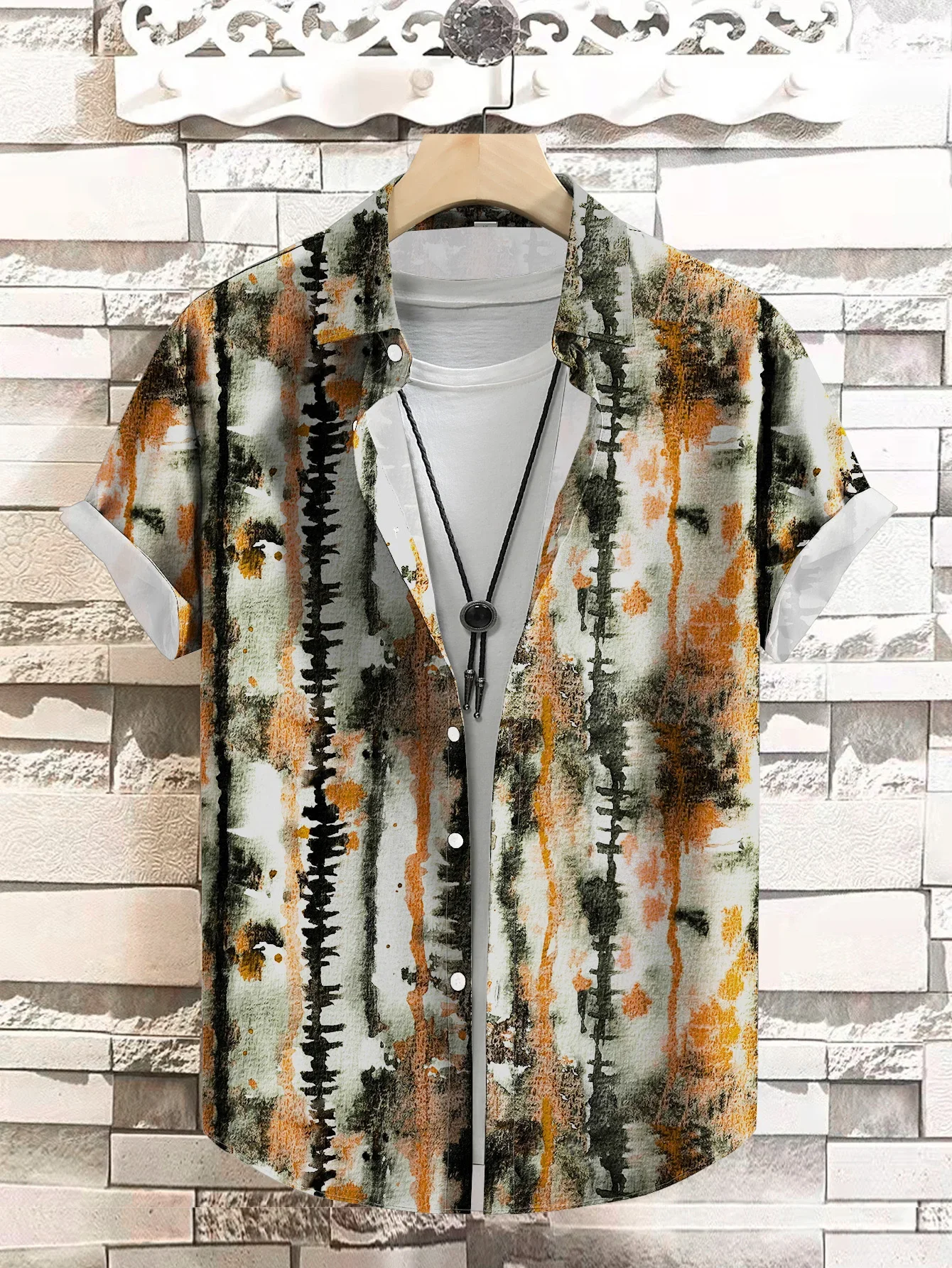 Hawaiian style shirts men's loose short sleeve tops, beach vacation and weekend adventure 3d printed striped print shirts