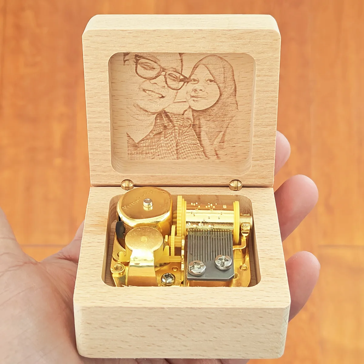 Husband Golden Mechanism Music Box, Engraved Photo, Musical Gifts, Unusual Anniversary, Wedding, Birthday