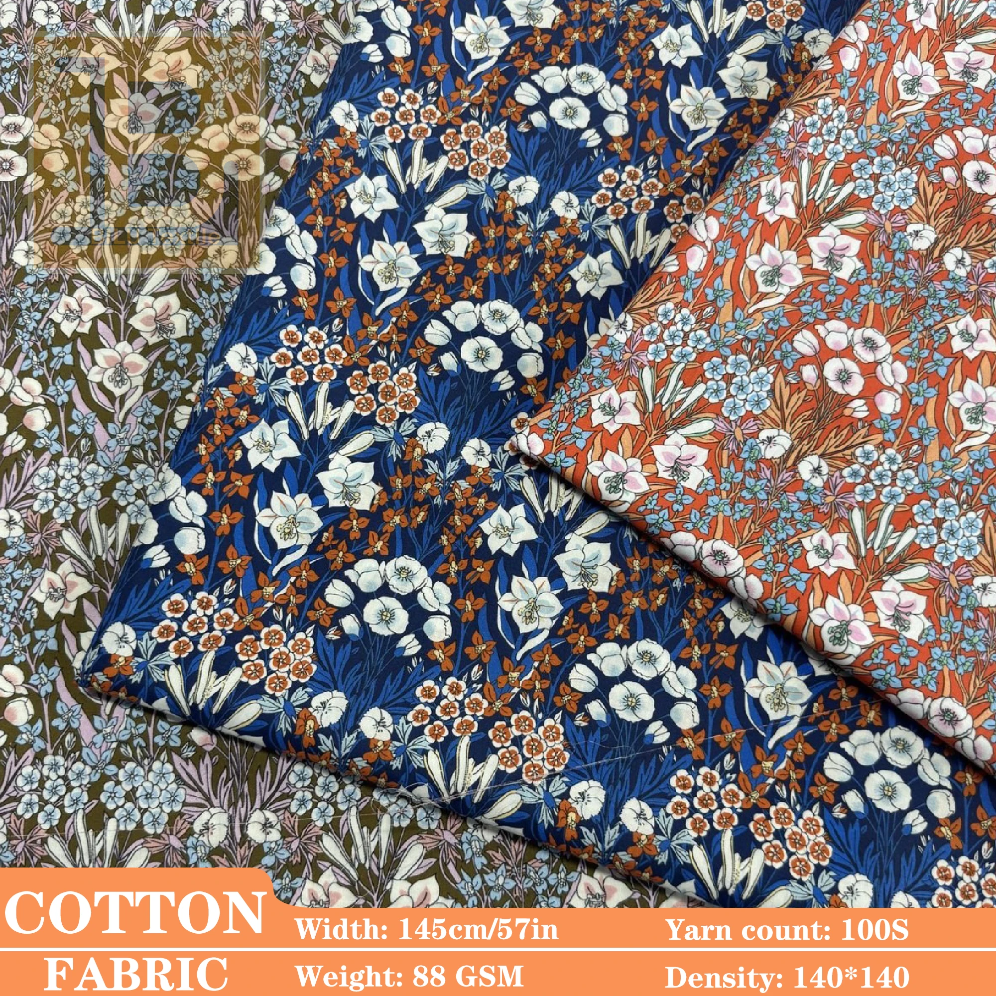 

100% Combed Long-Staple Cotton Fabric, 100s Like Liberty Floral Soft Skin-Friendly for Dresses shirt DIY Sewing Designer Fabric