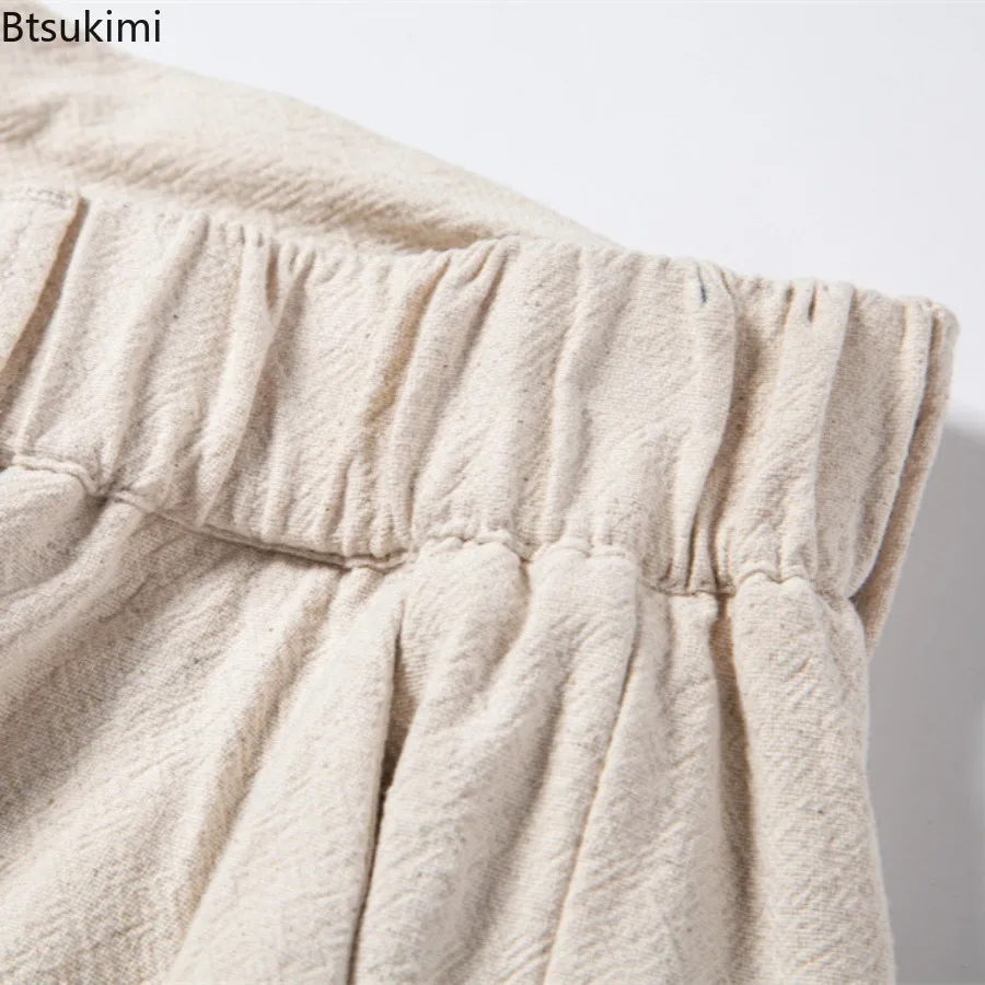 2025 Men's Cotton Linen Pants Spring Summer New Breathable Solid Casual Pants Simple All-match Men Streetwear Pants with Pockets