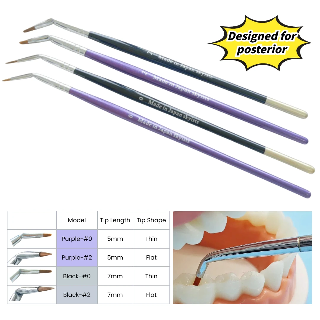 Dental Curved Brush Bent Posterior Shape Pens Skyists Nylon Hair Brushes #0 #2 Denture Lab Teeth Restoration