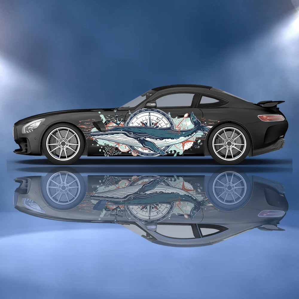 

Ocean Whale Ship Steering Wheel Car Vinyl Wraps Decal Self-adhesive PVC Sticker Suitable for Trucks SUV Decor Auto Accessories