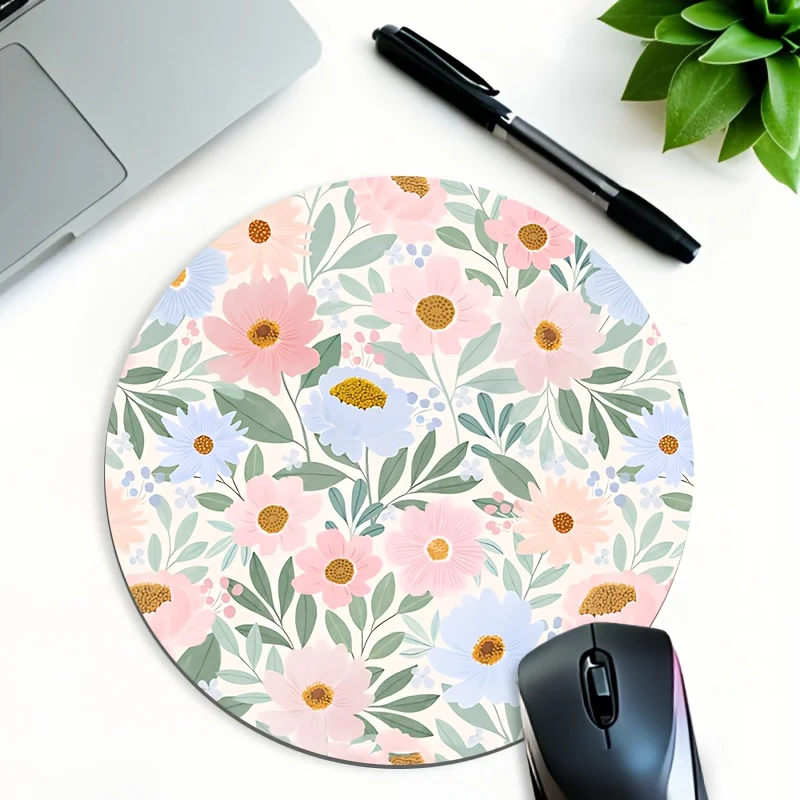 Retro Floral Pattern Design Round Mouse Pad Desk Mat Non Slip Durable Small Pc Accessories Laptop Office Mat