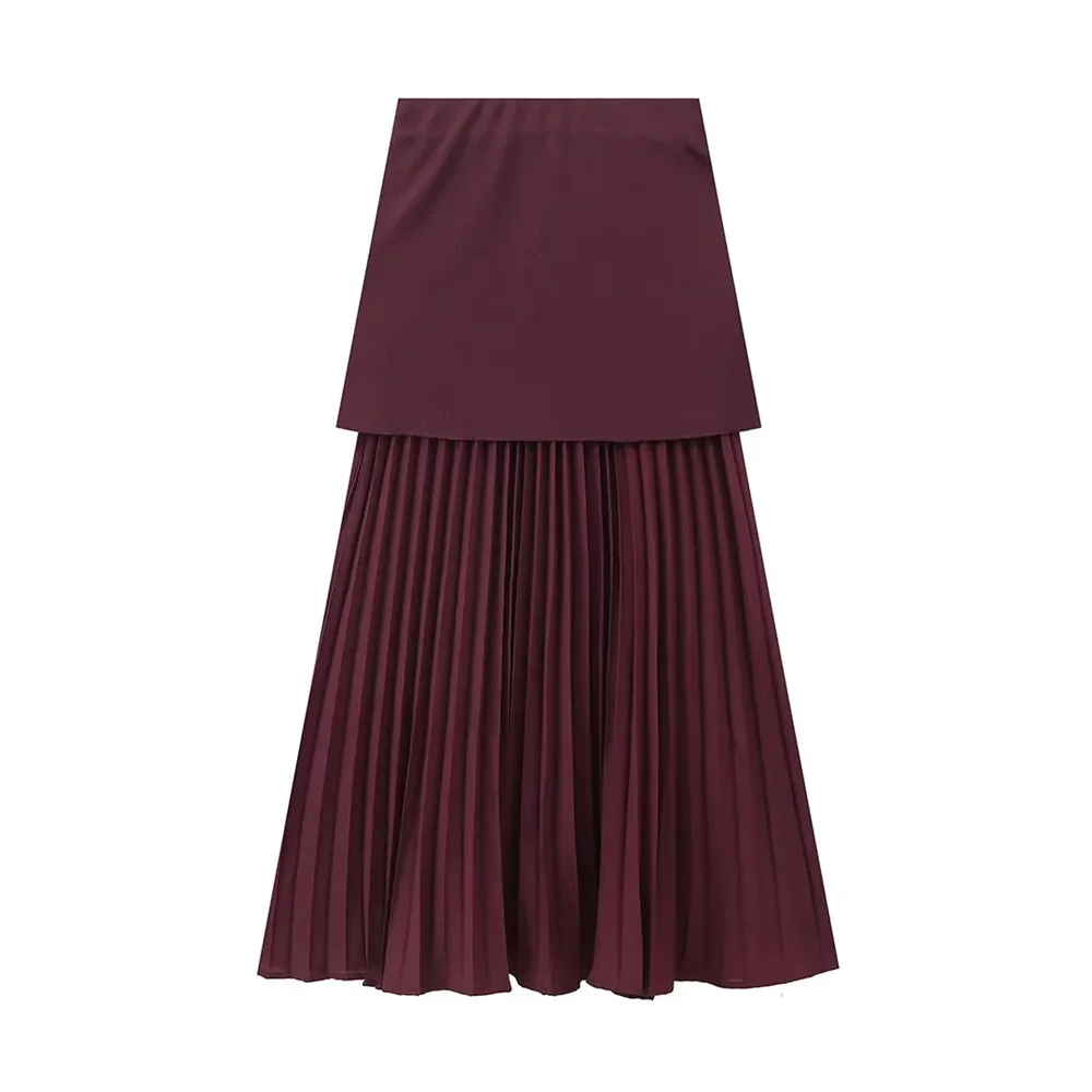 2024 autumn new style knitted small pleated splicing gentle style casual high waisted skirt for women