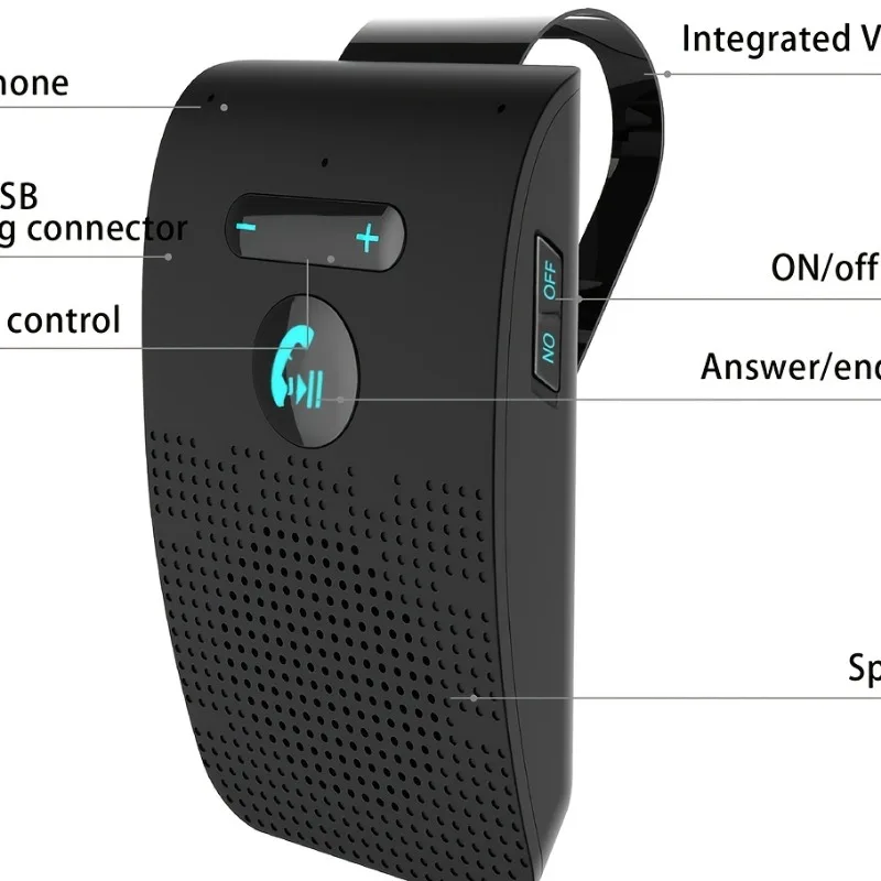 Wireless Bluetooth Hands-Free Car Kit with Sun Visor Speakerphone for Multi-Point Calls