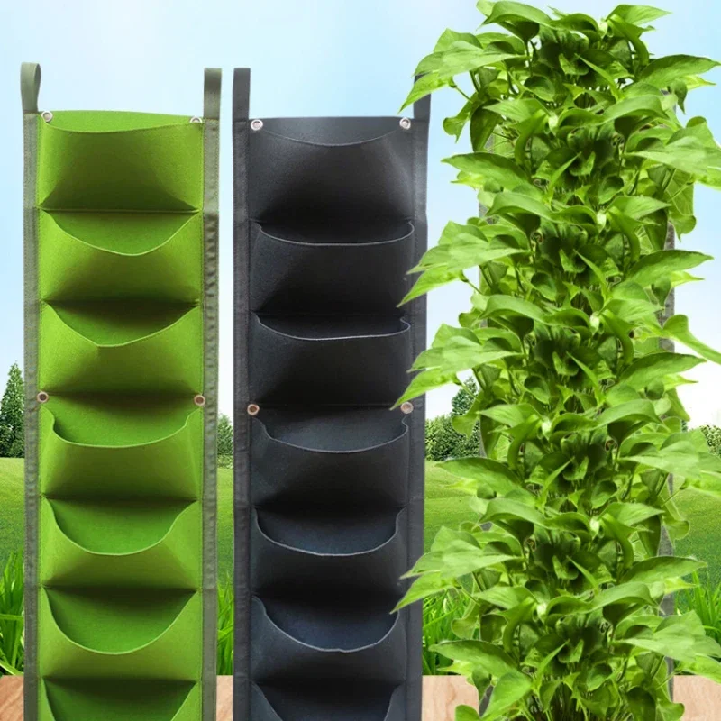 Vertical Growing Planting Bag, 6 Pocket Felt Wall Hanging Garden Planter, Outdoor Indoor Vegetable Flower Growing Container