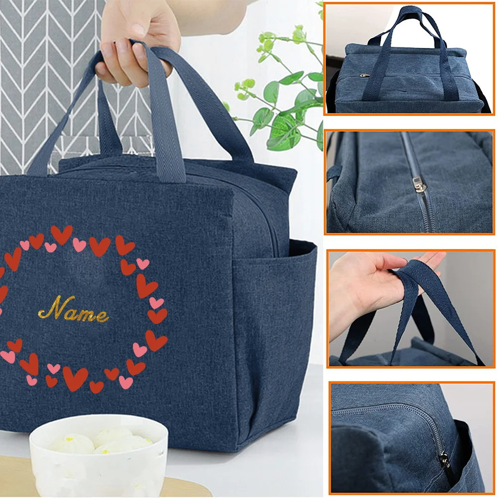 Customized Name Insulated Lunch Bag Personalized Aluminum Foil Bento Lunch Bag Portable Insulated Picnic Food Bag