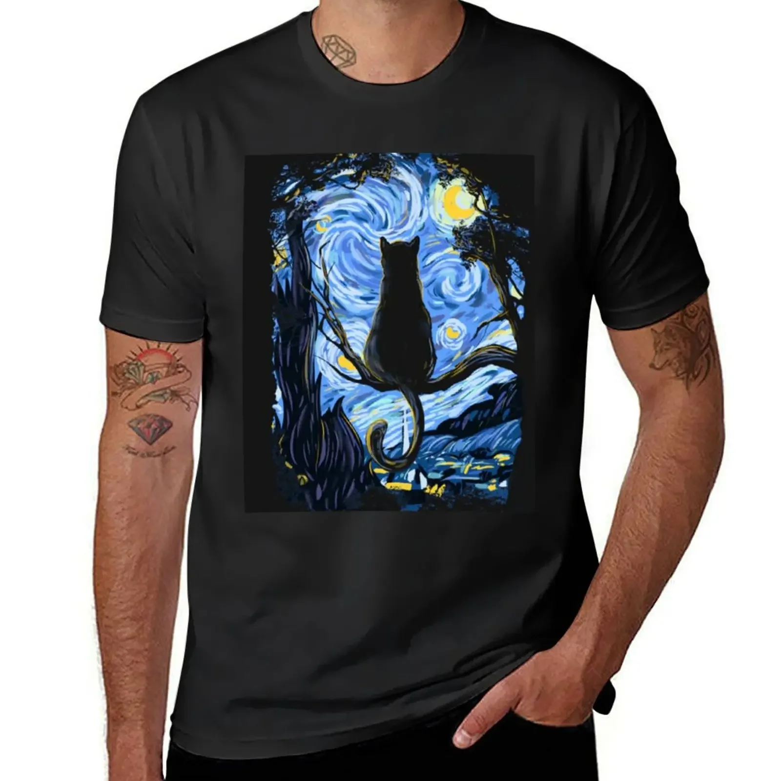 Van Gogh Cat Starry Night Van Gogh Cat Lovers T-Shirt vintage clothes vintage hippie clothes graphics mens graphic t-shirts pack