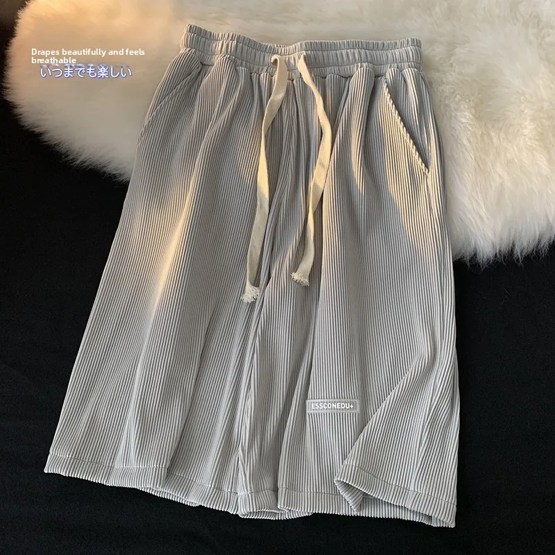 

Large Size Ice Silk ort Pants Men's Summer Thin Qui Dry Straight Leg Five-Quarter Casual Sports Trousers High Waist
