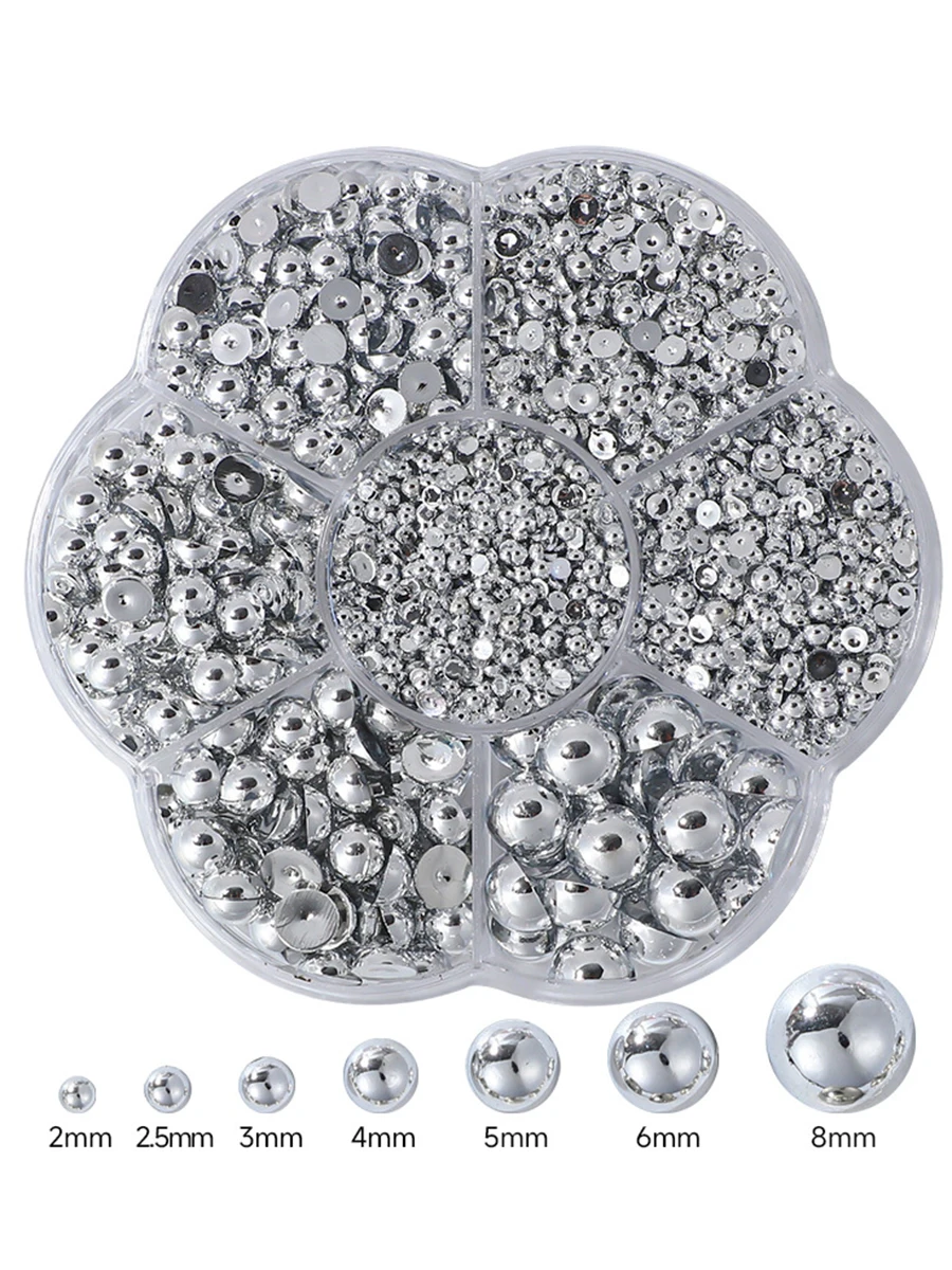 2000 sztuk/pudło złoto srebro biały różowy beżowy perłowy zdobienie paznokci dekoracje, pudełko w kształcie kwiatu, półokrągłe perły akcesoria do paznokci DIY