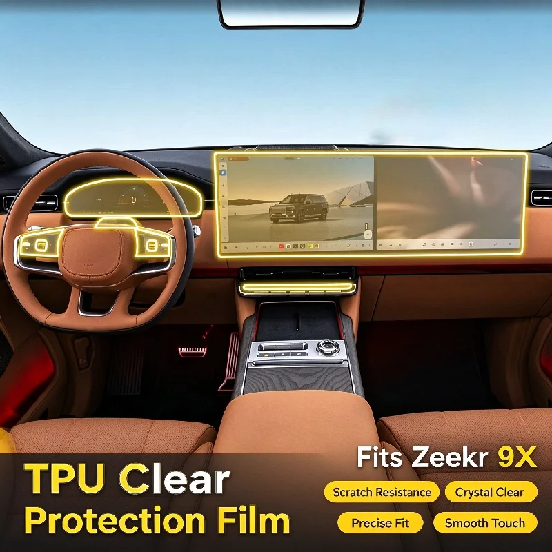 For 25-26 model Zeekr 9X dedicated screen center console interior trim car modification transparent TPU protective film