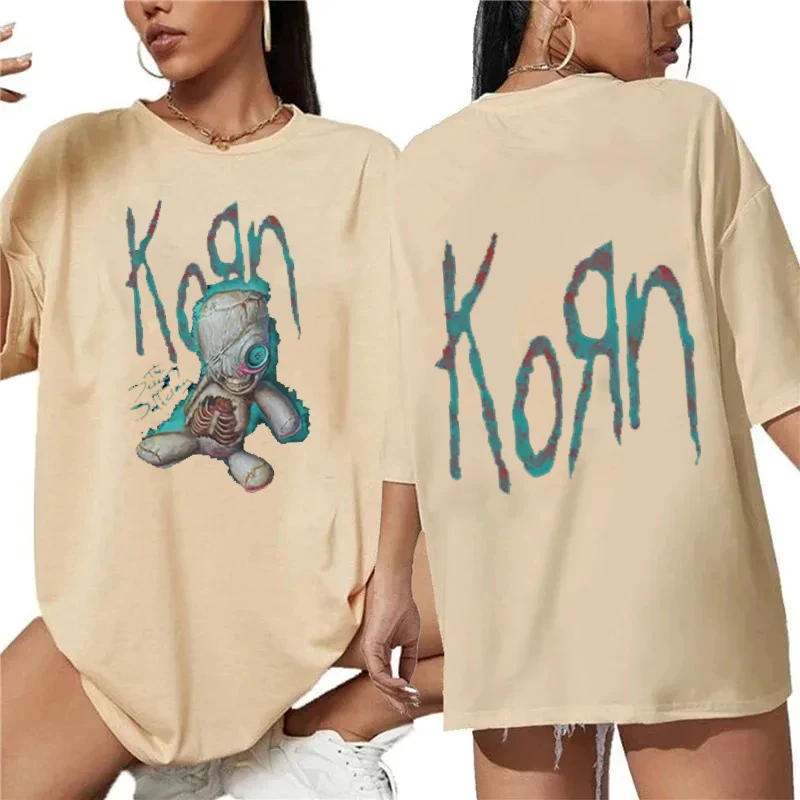 Fashion Vintage Korn Music Concert Rock Band Band T-shirts Men Women Casual Oversized Tshirt Male Crewneck T Shirts Streetwear