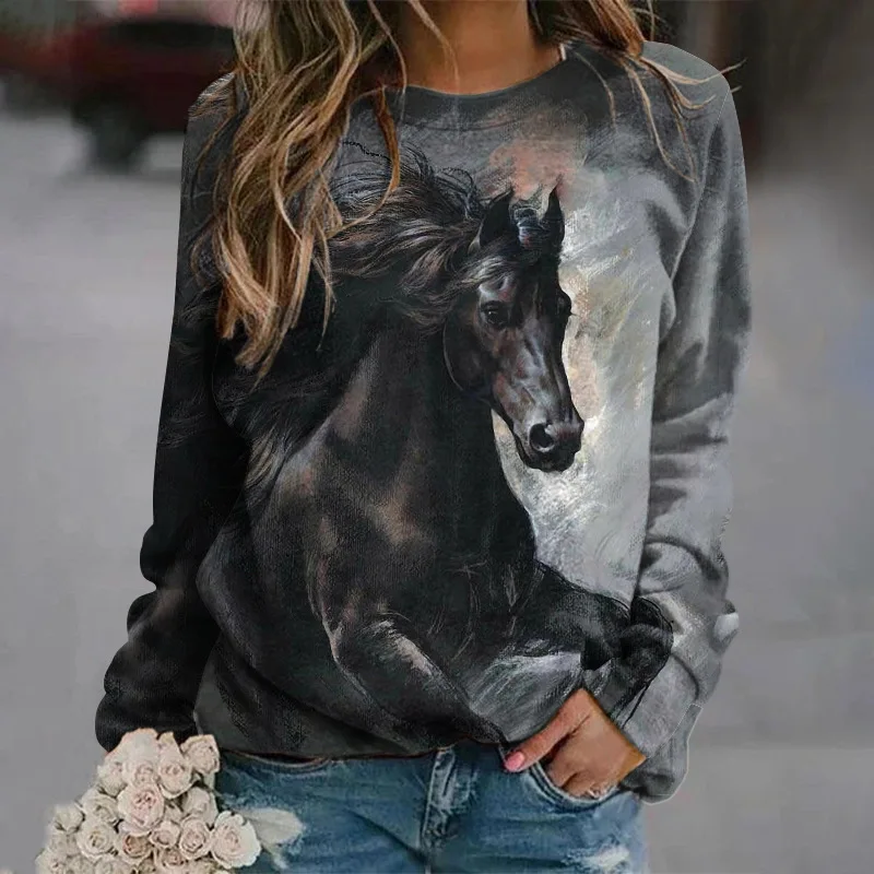 Horse Christmas Tree 3D Print Raglan Sleeve Sweatshirts Women\'s Oversized Pullovers Hoodies Female Streetwear Woman Clothing