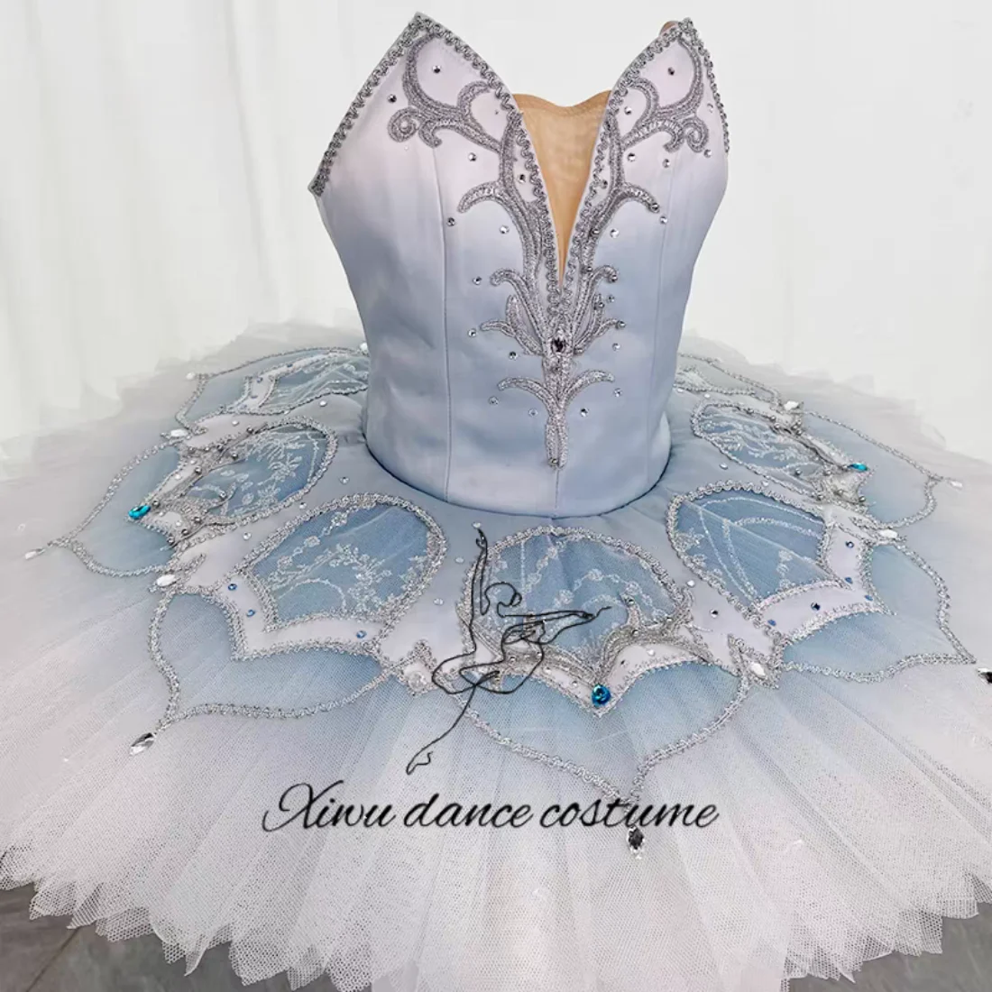Costume de danse tutu de ballet brodé ombré bleu clair