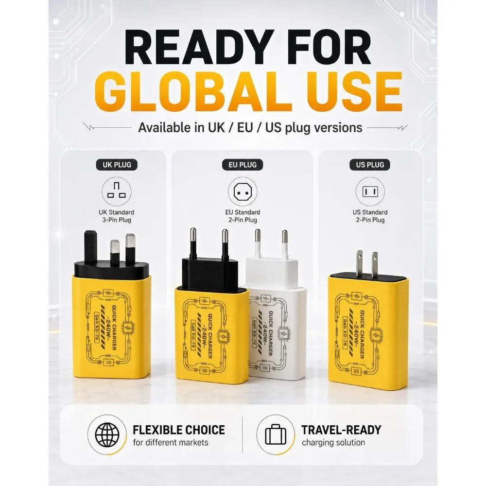 240W GAN Mechanical Multi-Port Fast Charger Portable Travel Power Adapter EU US Plug Widely Compatible with Multiple Devices