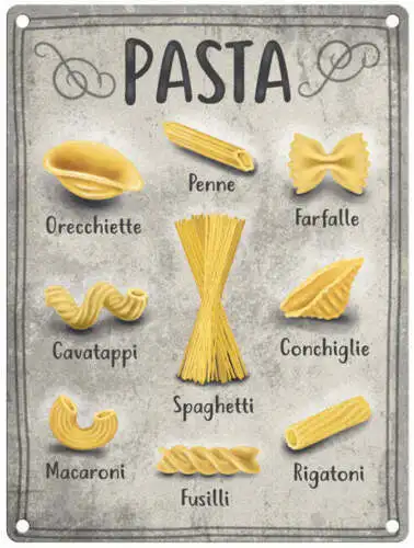 Types Of Pasta Metal Wall Sign (2 sizes - Small / Large)