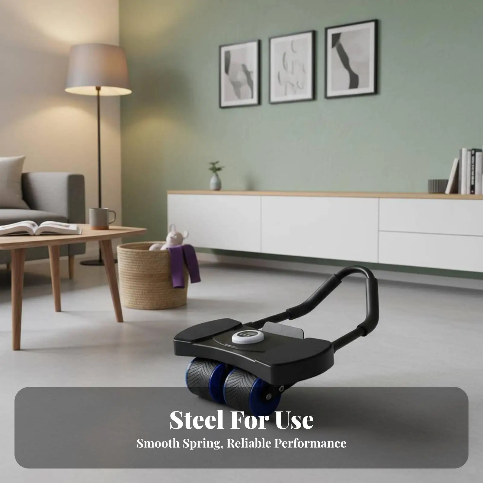 Dual Wheel Abdominal Wheel with Knee Pad Ergonomic Handle Automatic Return for Stomach Fat Burn Exercise Equipment