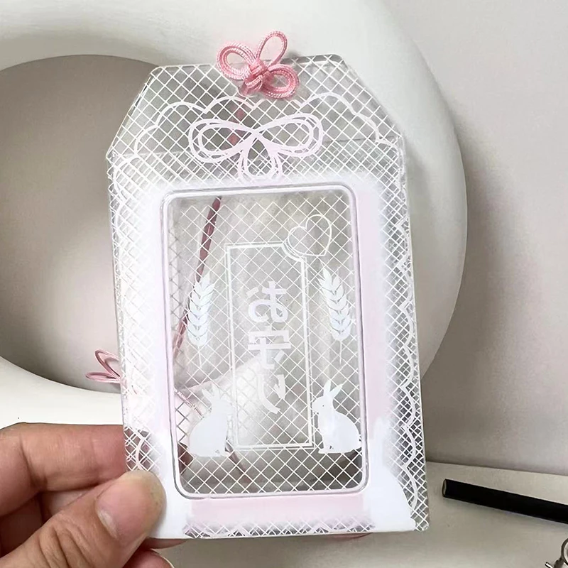 1 قطعة حامل بطاقة PVC الوردي ساكورا إطار صور الأخضر البرسيم Photocard الأكمام Kpop المعبود مشبك بطاقات غطاء بطاقة هدية الإبداعية #4