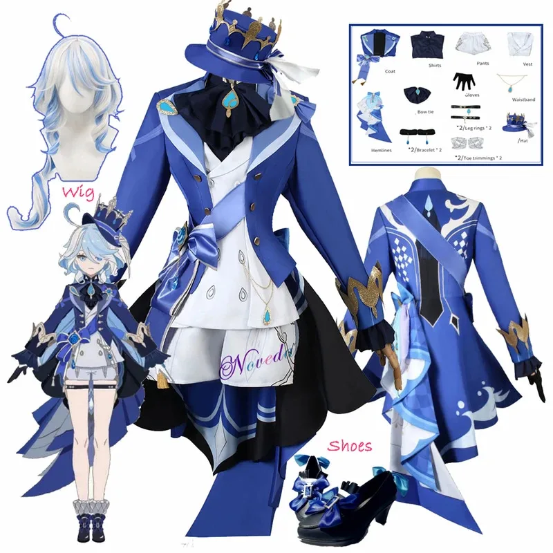 

XT8Game GenshinImpact Focalors Cosplay Furina Wig Hat Shoes Full Set Outfit Ousia Hydro Carnival Party Dress Women Anime CoXT6@!