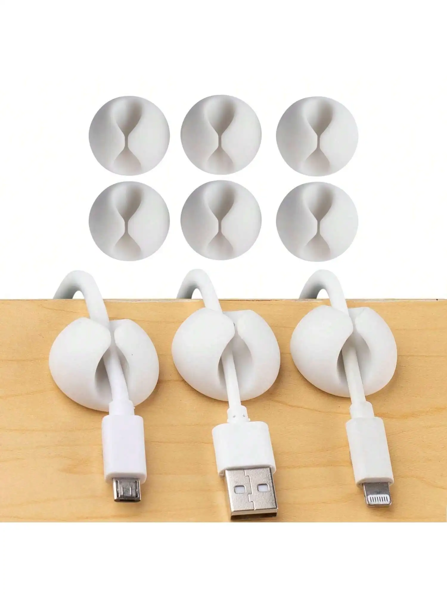 

6pcs Cable Clips Organizer for Phone Charging Cable, Cable Holder for Computer, USB Cable, Mouse, Headphone Cable - White