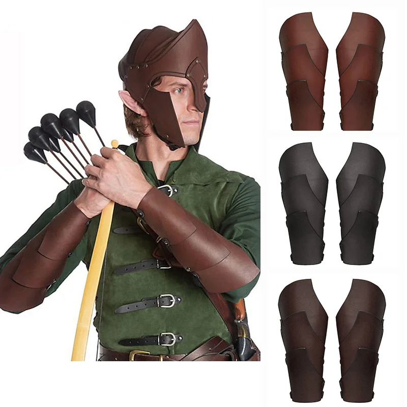 

Medieval Knight Archer Bracers Wide Cuffs Steampunk Warrior Gauntlet Renaissance Hunter PU Leather Armor Wristband Cosplay Prop