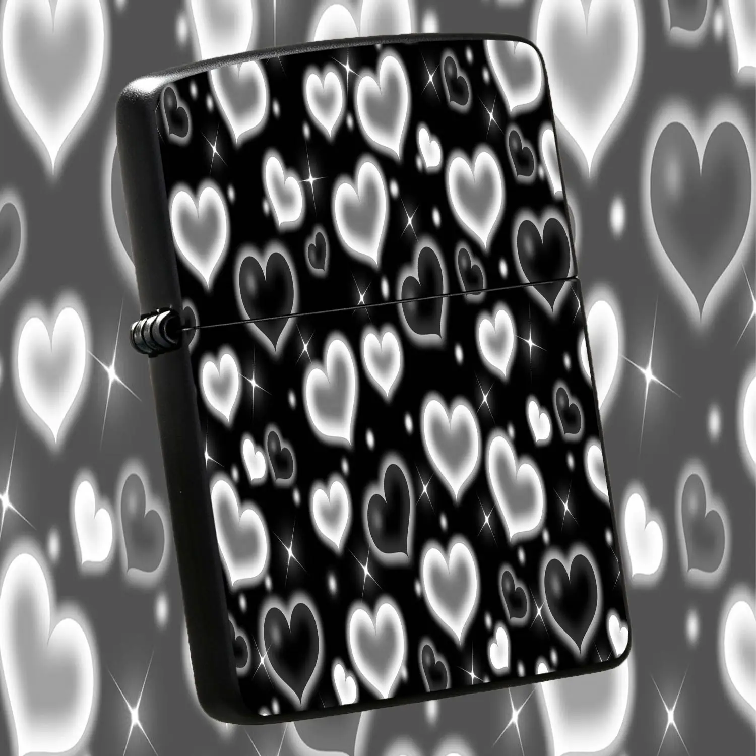 Stylish Glowing Hearts Print Lighter, Sparkling Monochrome Neon Heart Pattern Decorative Lightweight Pocket Lighter, Delicate All-Match Accessory For Daily Camping Dating Gathering, Thoughtful Unique Prac A Humorous And Interesting Lighter
