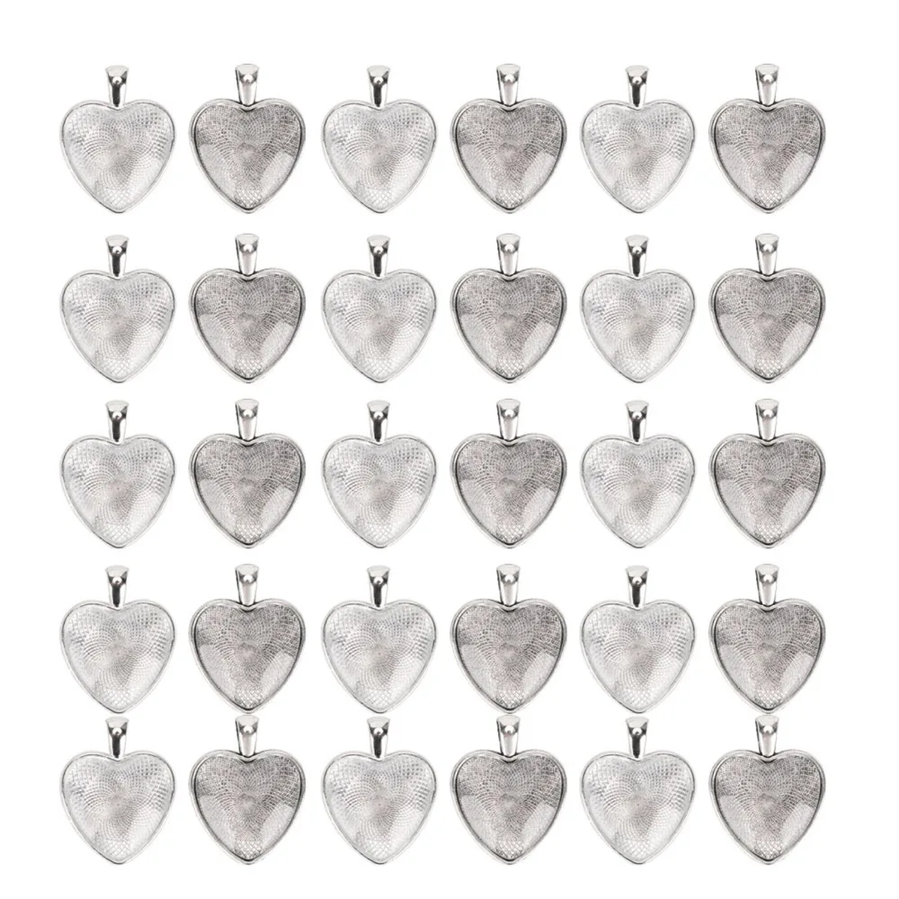 

60Pcs Zinc Alloy + Glass Alloy Pendant Trays Heart-shaped 25mm Heart-shaped Base Trays Pendant Tray Jewelry Making Supplies