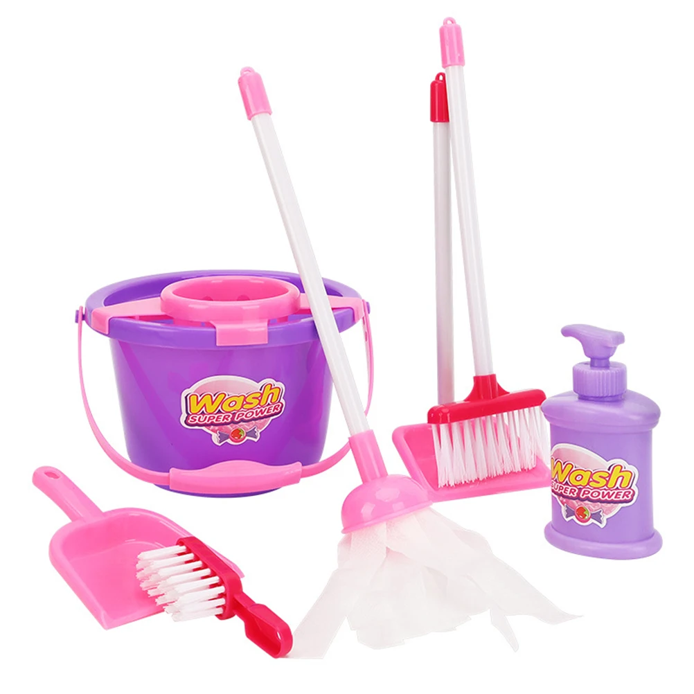 7 pcs 1 Set Kit Kids Pretend Play Role Play Cleaning Tools Children Cleaning Playset Broom Dustpan Sweeping