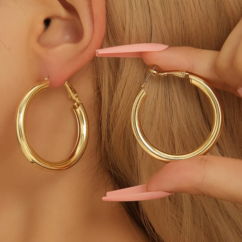 

Массивные серьги-кольца с позолотой 14K для женщин, толстые серьги-кольца для женщин