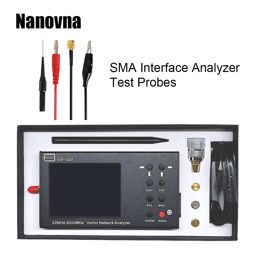 Nanovna GS320 Vector Network Analyzer 23MHz-6.2GHz Antenna Analyzer Ham Radio MA Male RF Coaxial Cable 4mm Plug Crocodile Clip