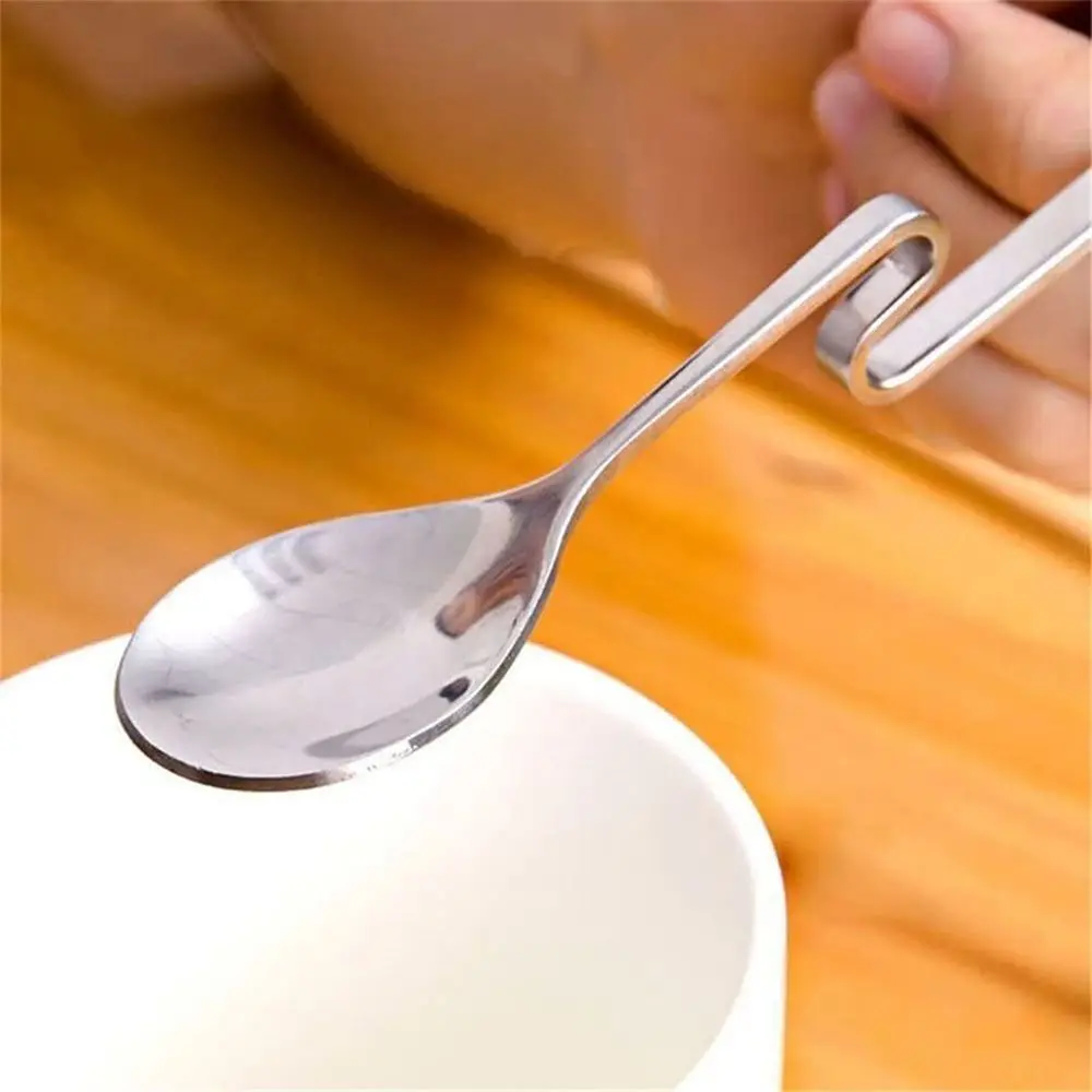 Stainless Steel Teaspoon New Long Handled Curved Handle Hanging Cup Spoon Twist Stirring Spoon