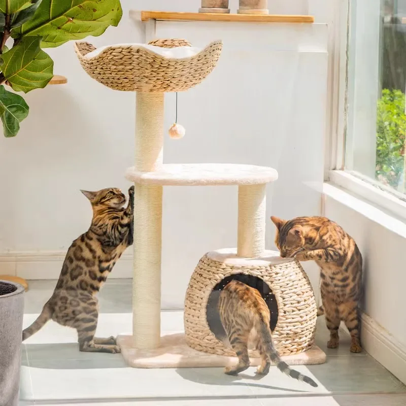 

Modern Pet Cat Furniture Wooden Sisal Cat Tree Scratch Post Climbing Frame Toy Cat Tree House Tower Nest
