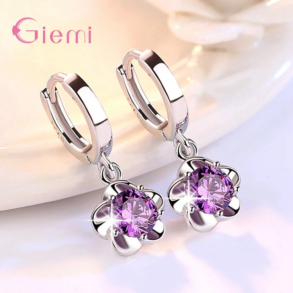 Fashion Simple 925 Sterling Silver Plum Blossom Pendant Necklace Earring for Women Girl Cubic Zircon Jewelry Sets Bijoux