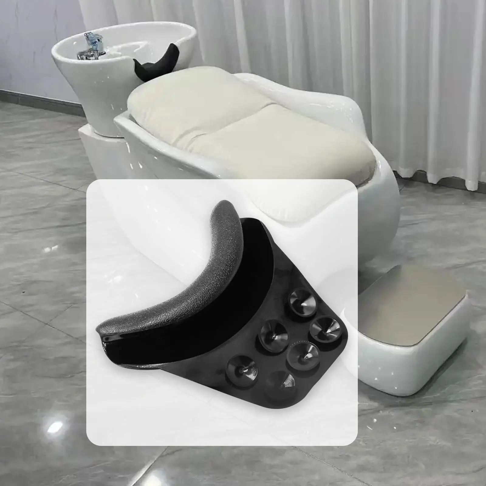 

Salon Wash Bowl Neck Rest Silicone Non Slip Reusable Barbershop Use Comfortable Black for Wash Basin Shampoo Bowl Neck Pillow