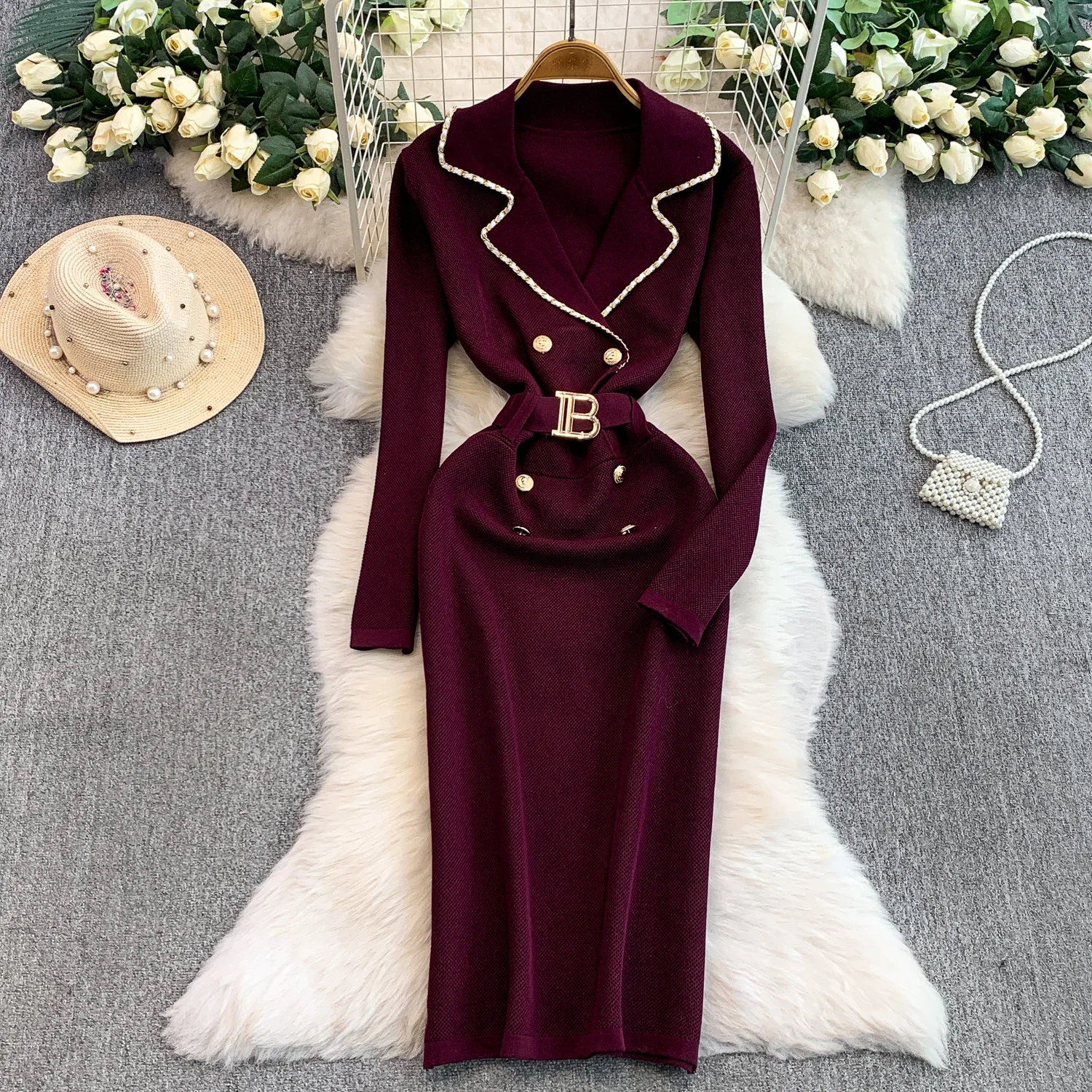 Chique vintage gekerfde jurk met lange mouwen Elegante Fee Koreaanse mode zonnejurk herfst dameskleding