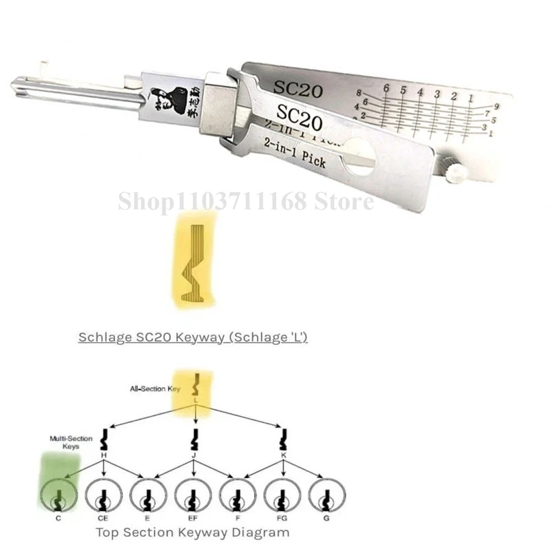 

SC1 SC4 SC20 Lishi 2 in 1 Lishi Pick Kit Gunzuas Locksmith Tools for Civil Lock for Schlage Lock C/ L Keyway Schlage Master Key