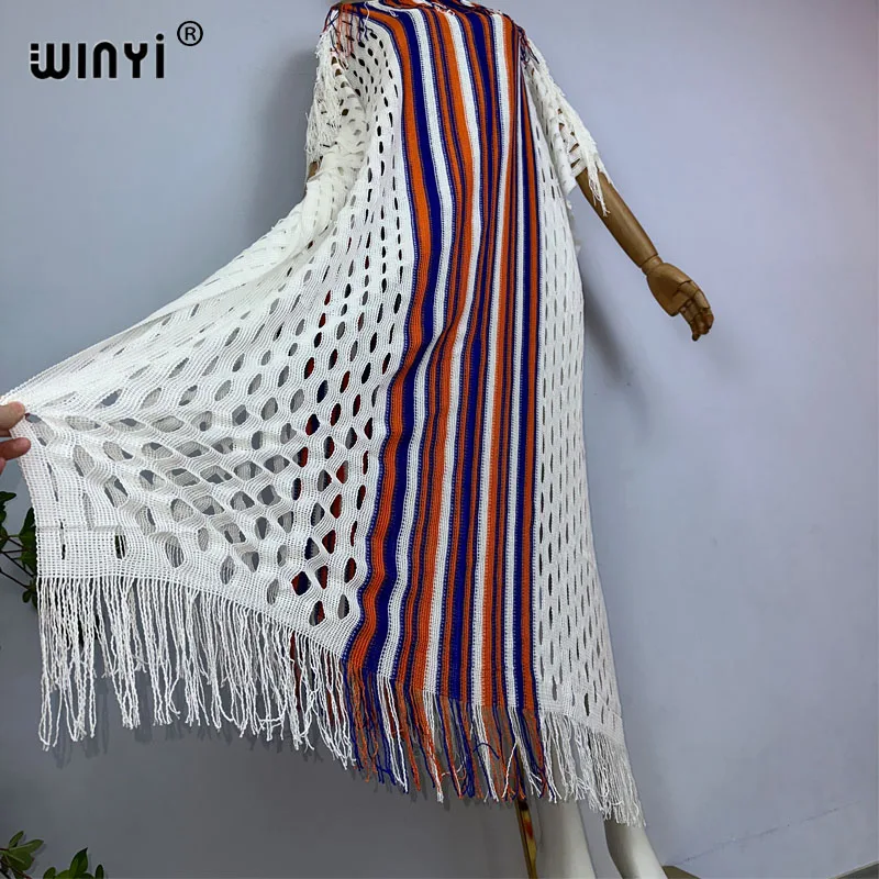 WINYI muslimsummer lavorato a maglia hollow nappa beach abito sexy elegante Bikini Cover-up donna Beach wear Solid Cloak beach dress