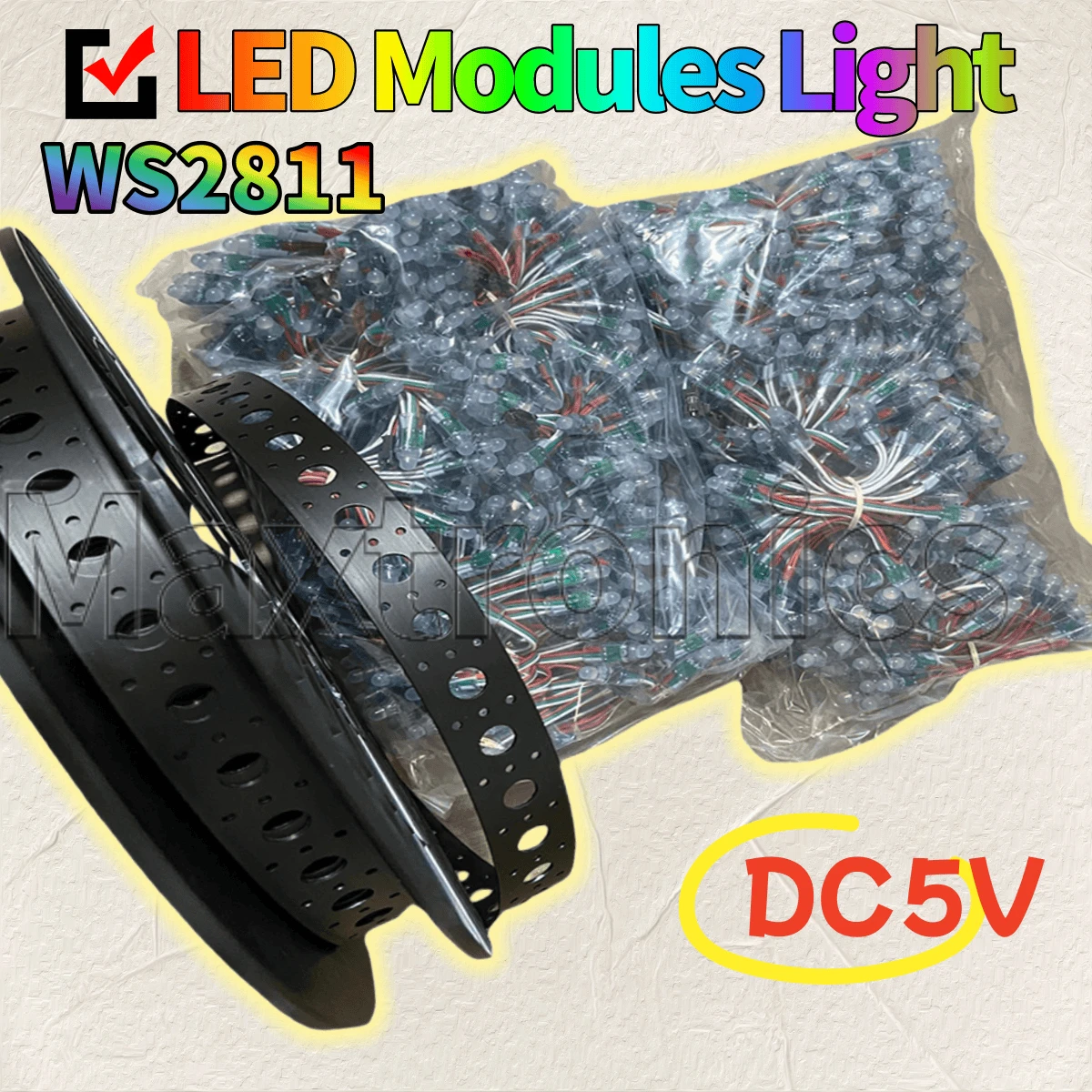 New 1000pcs DC5V WS2811 LED Module Light 12mm Full Color Pixel IP68 Waterproof or 50M Diy Black Band Flexible Tape Or Full Kit