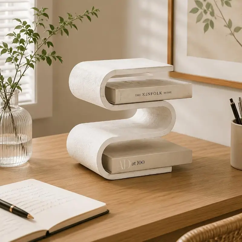 1Pcs 3D Printed Book Stand Modern Sculptural S-Shaped Desktop Bookshelf Unique Home Decorative Shelf Organizer