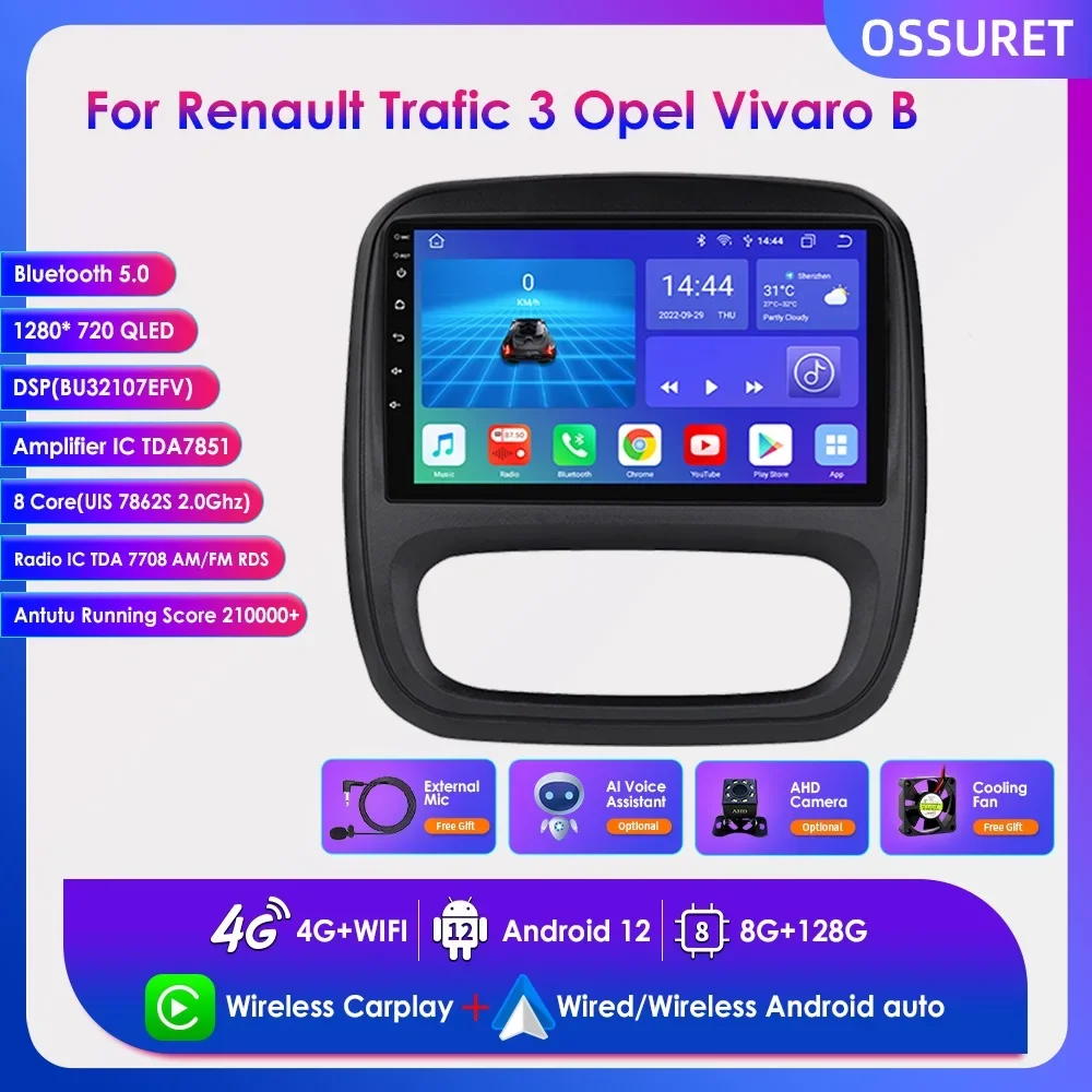 

2 Din Carplay Android 12 Car Radio for Renault Trafic 3 2014-2021 Opel Vivaro B Multimedia Player Navigation GPS Stereo RDS DSP